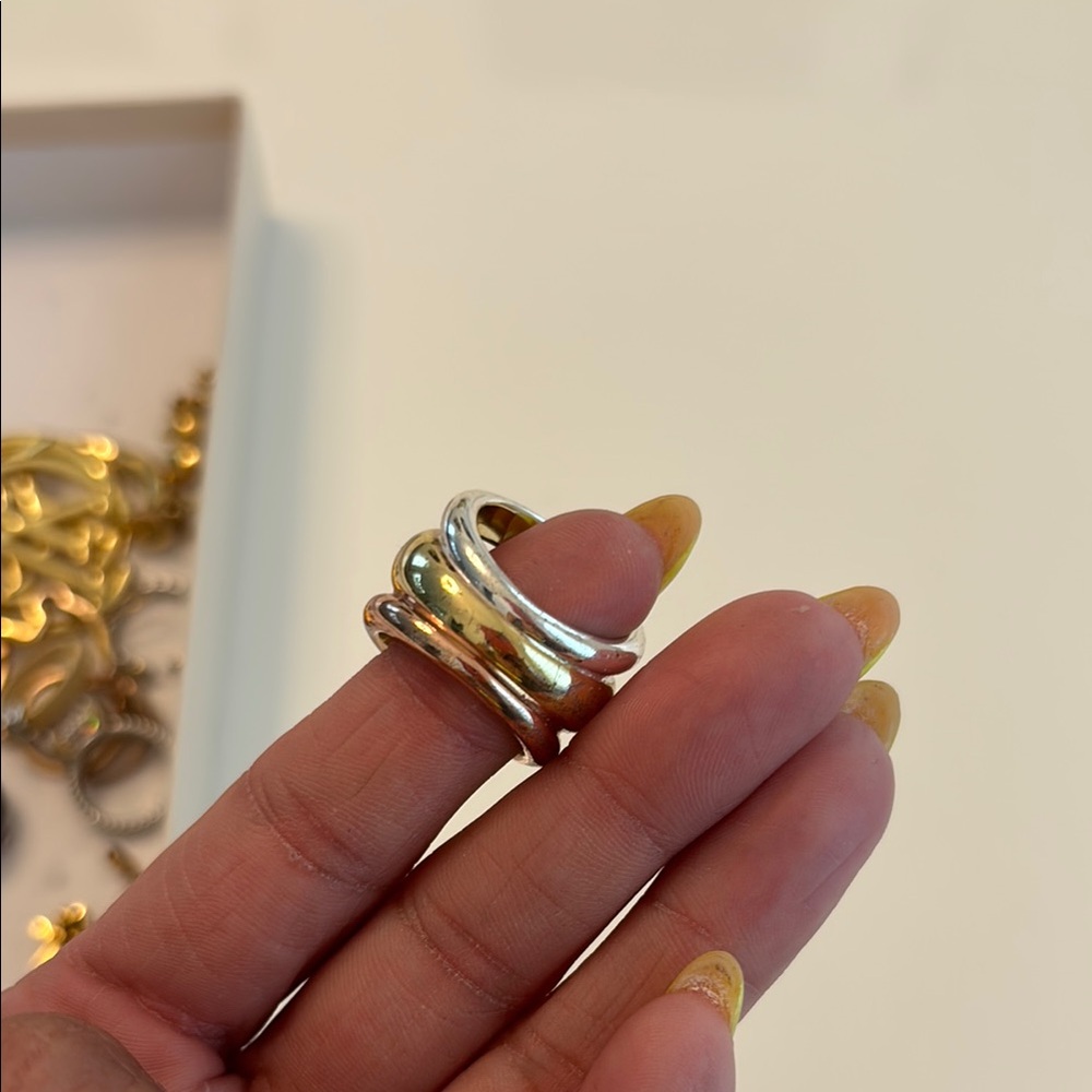 Gold And Silver Geometric Statement Ring - image 6